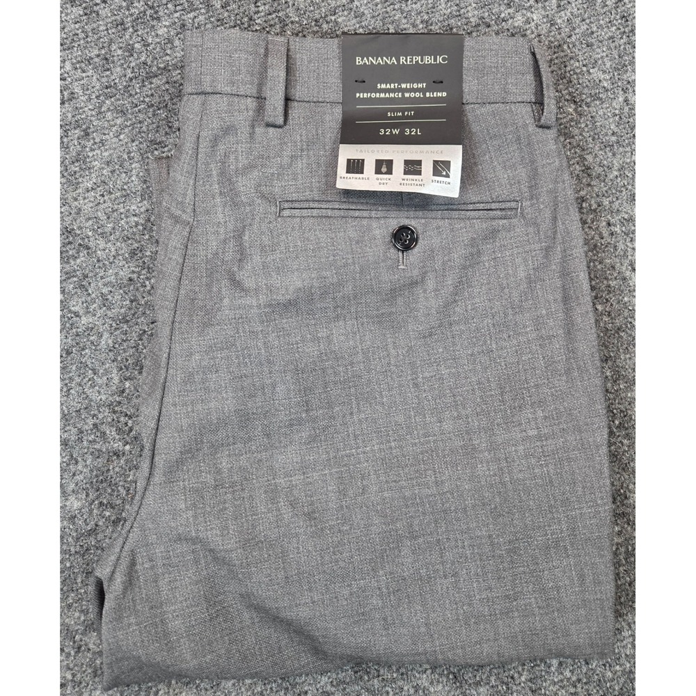 NEW Banana Republic Performance Wool Blend Dress Pants Mens 32x32 Gray Slim Fit